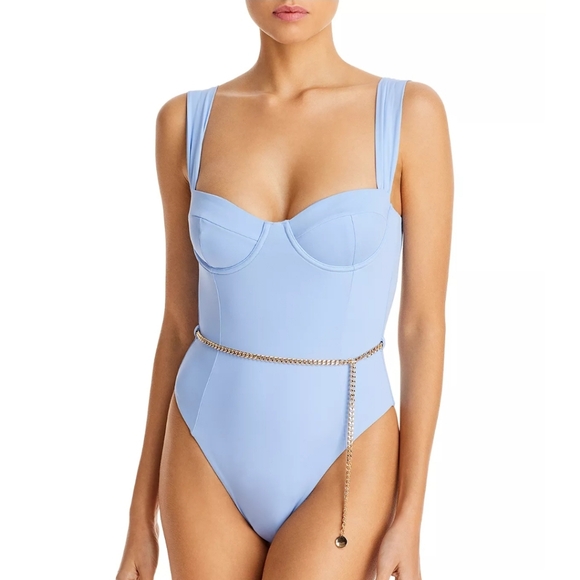 NWT WEWOREWHAT VINTAGE DANIELLE ONE PIECE BATHING SUIT SWIMSUIT SZ L $195 BLUE - Picture 2 of 2